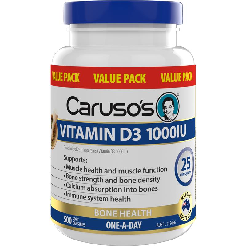 Carusos Vitamin D3 1000IU 500 Capsules