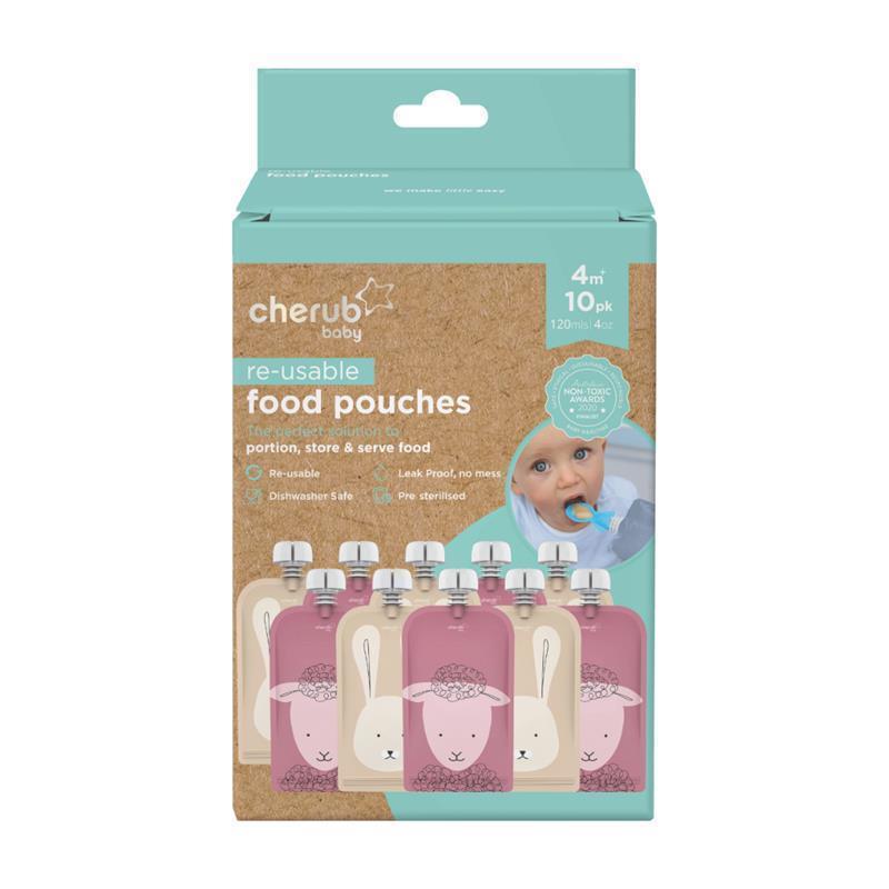 On The Go Food Pouch Dusty Rose & Sand 120ml Animal Print 10 Pack