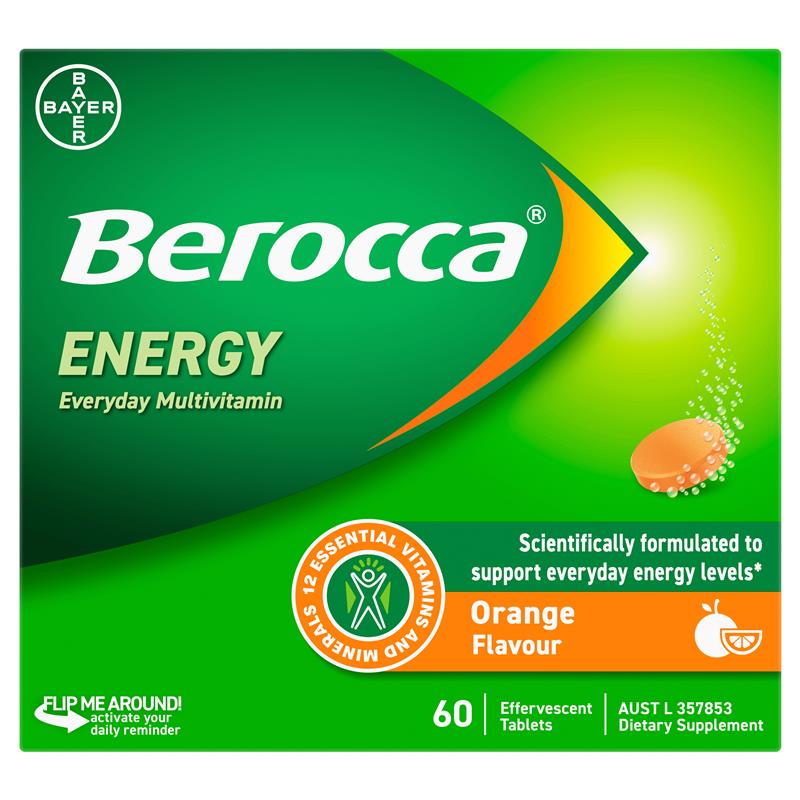 Berocca Energy Orange 60 Effervescent Tablets Exclusive Size
