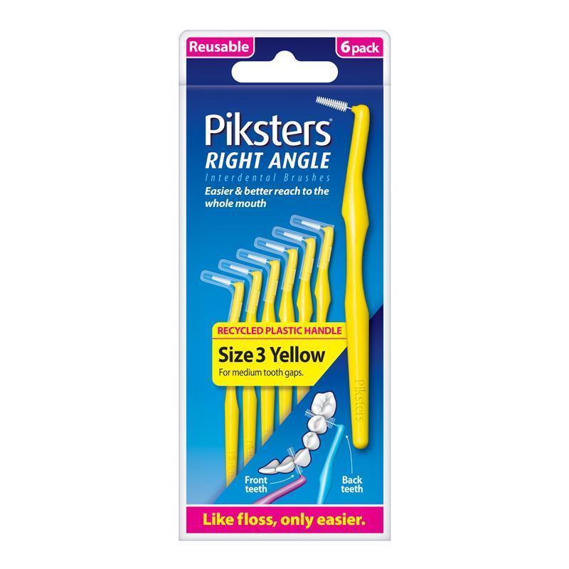 Piksters Interdental Brushes Right Angle Size 3 Yellow 6 Pack