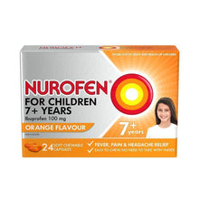 Nurofen For Children 7+ Pain and Fever Relief Chewable Capsules 100mg Ibuprofen Orange 24 pack