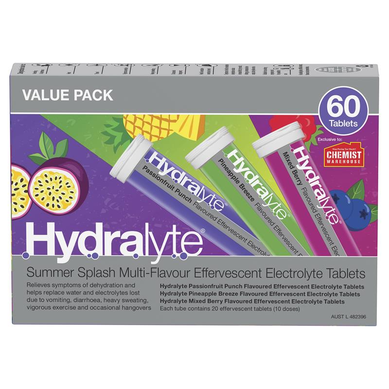Hydralyte Electrolyte Effervescent Summer Splash Multi Flavour 60 Tablets