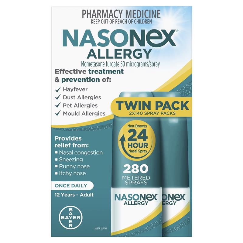Nasonex Allergy Non-Drowsy 24 Hour Nasal Spray Twin Pack 2 x 140 Sprays