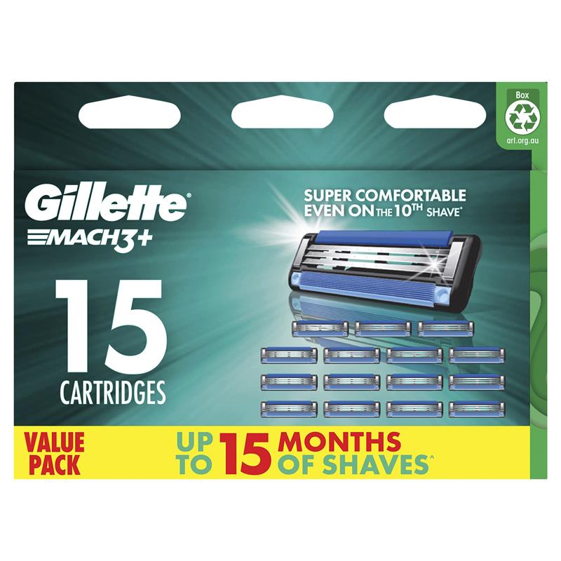 Gillette Mach 3+ Cartridges Value 15 Pack