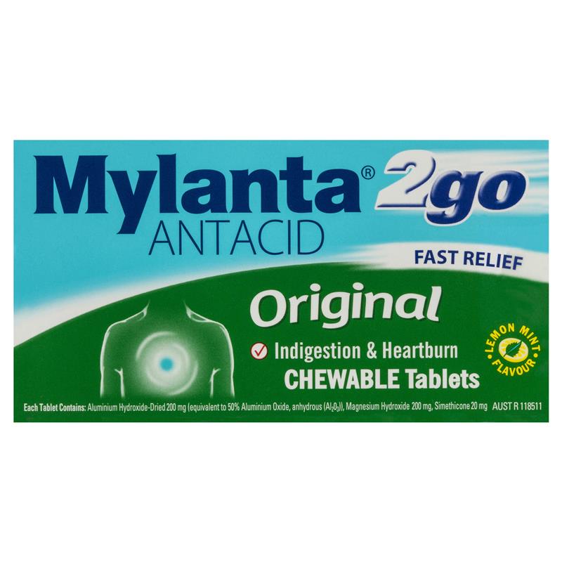 Mylanta 2Go Antacid Original Tablets Lemon Mint 100 Pack