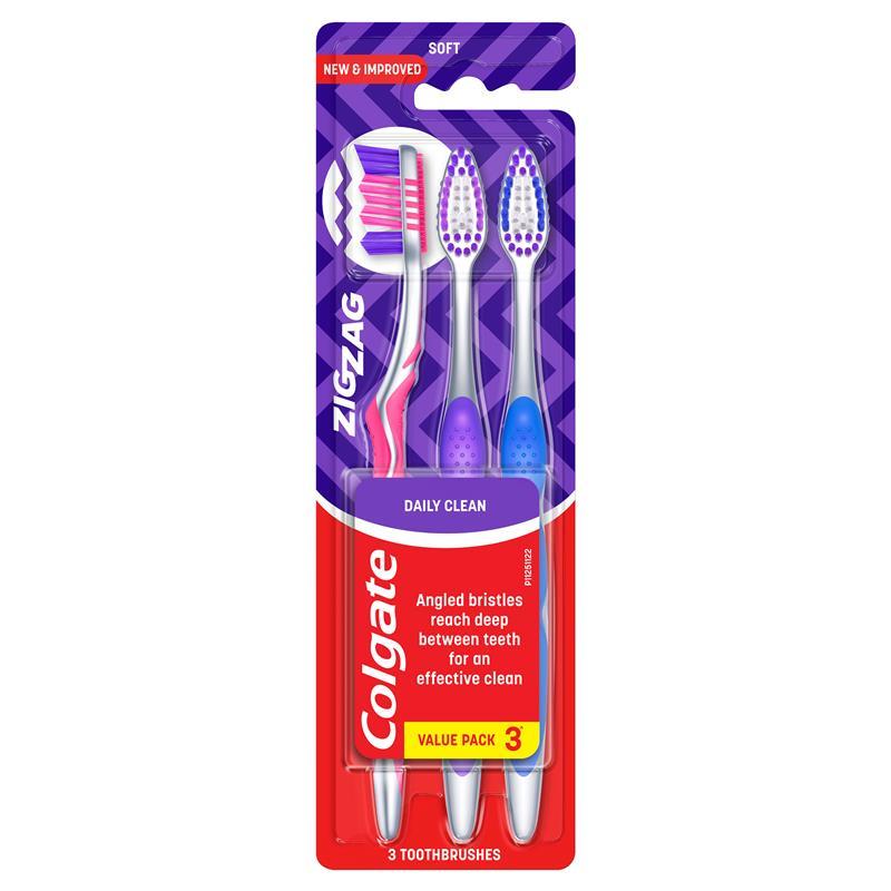 Colgate Toothbrush Zig Zag Daily Clean Soft Value 3 Pack