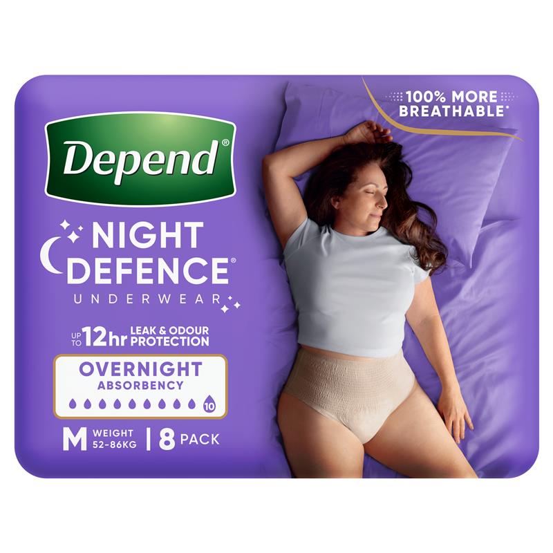 Depend Night Defence Incontinence Underwear for Women Medium 8 Pack