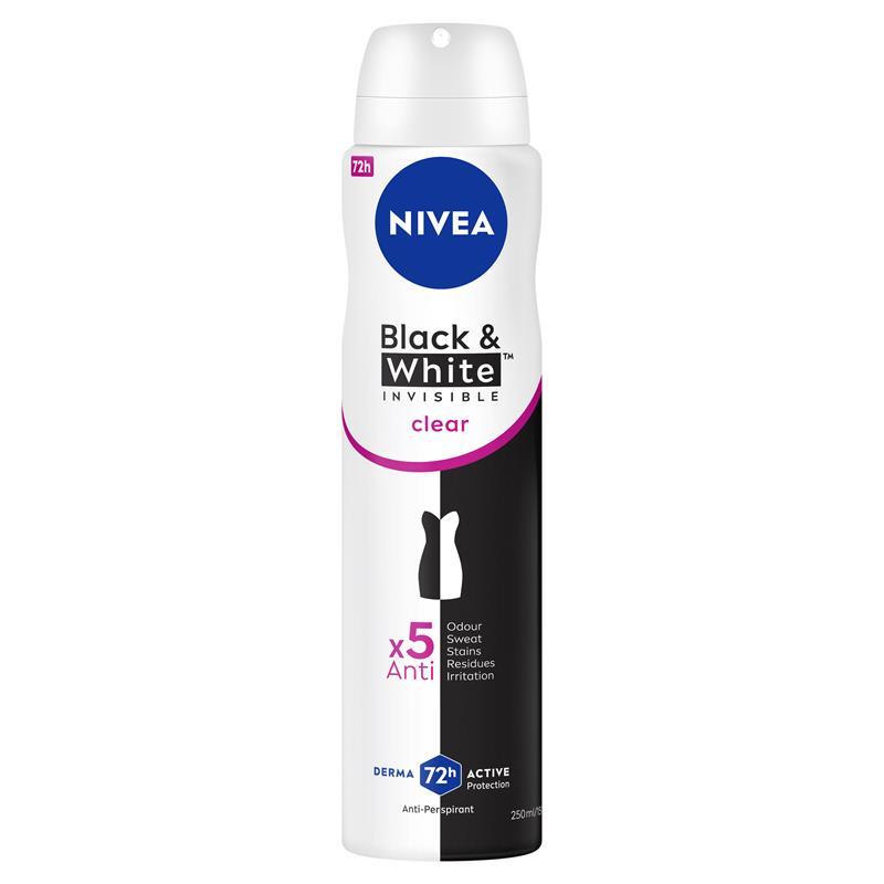 NIVEA Black & White Clear Aerosol Deodorant 72H Protection 250ml