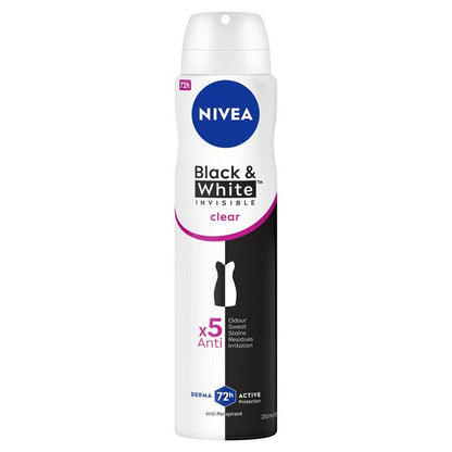 NIVEA Black & White Clear Aerosol Deodorant 72H Protection 250ml