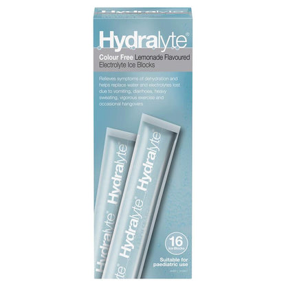 Hydralyte Rehydration Ice blocks Colour Free Lemonade Flavoured 16 Pack