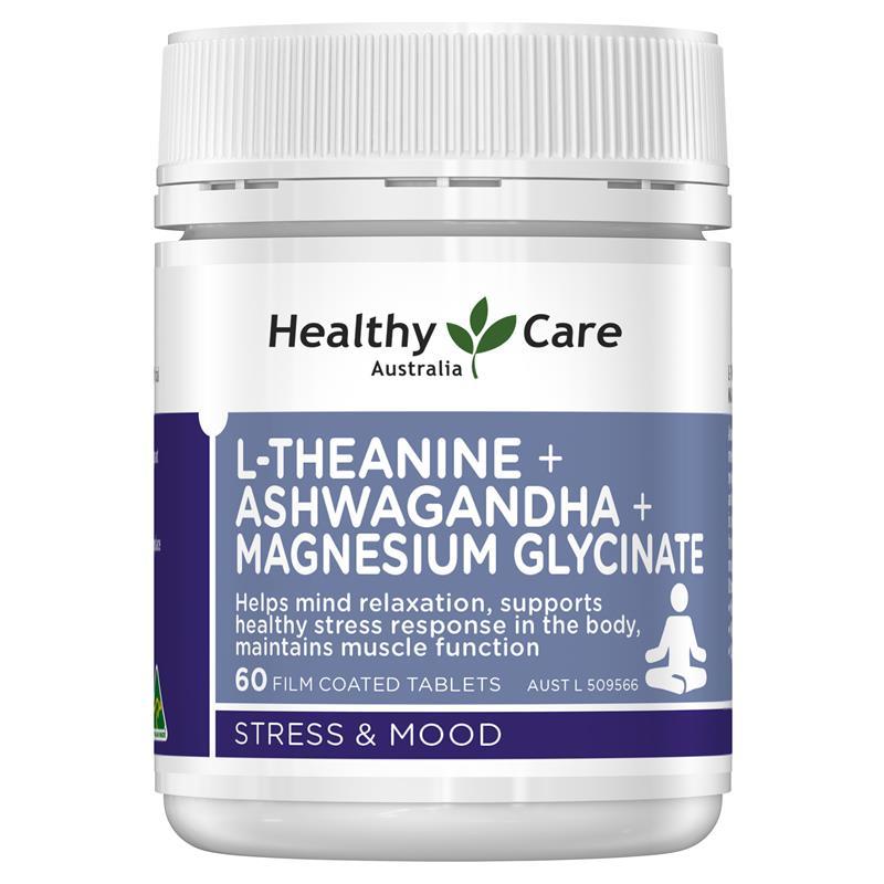 Healthy Care L-Theanine + Ashwagandha + Magnesium Glycinate 60 Tablets