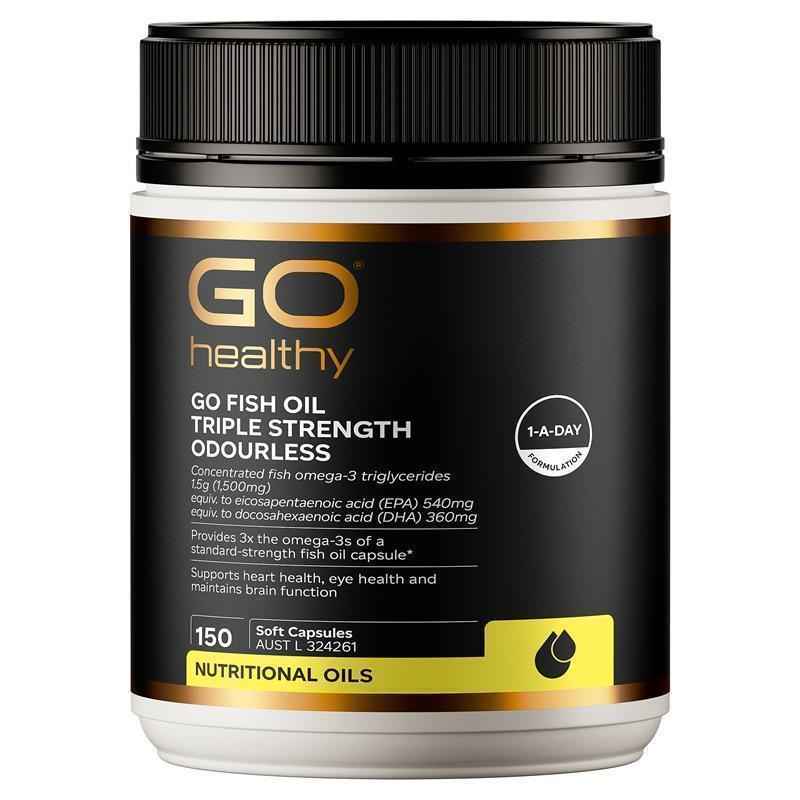 Go Healthy Fish Oil Triple Strength Odourless Softgel 150 Capsules Exclusive Size NEW