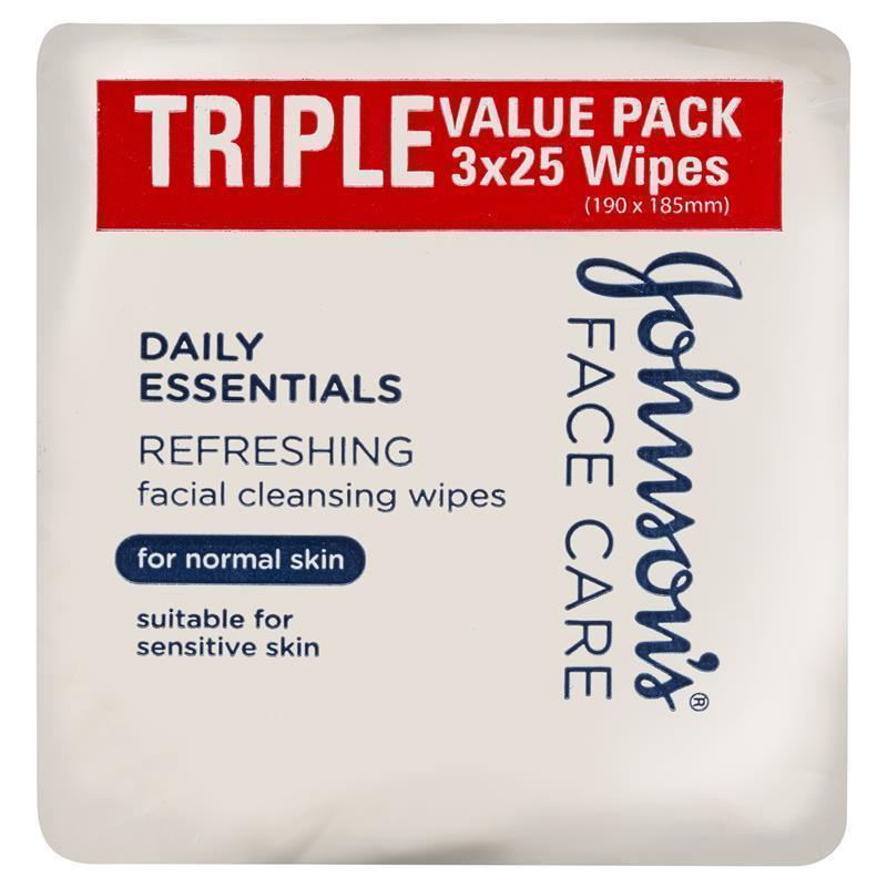 Johnson's Face Care Refreshing Facial Cleansing Wipes For Normal Skin 3 x 25 Pack