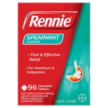 Rennie Indigestion and Heartburn Relief Spearmint 96 Chewable Tablets