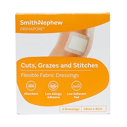 Primapore Flexible Fabric Dressing 10cm x 8cm 3 Pack