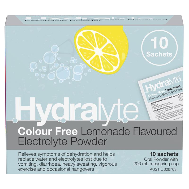 Hydralyte Electrolyte Powder Colour Free Lemonade 4.9g x 10