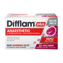 Difflam Plus Anaesthetic Sugar Free Wild Berry 32 Lozenges