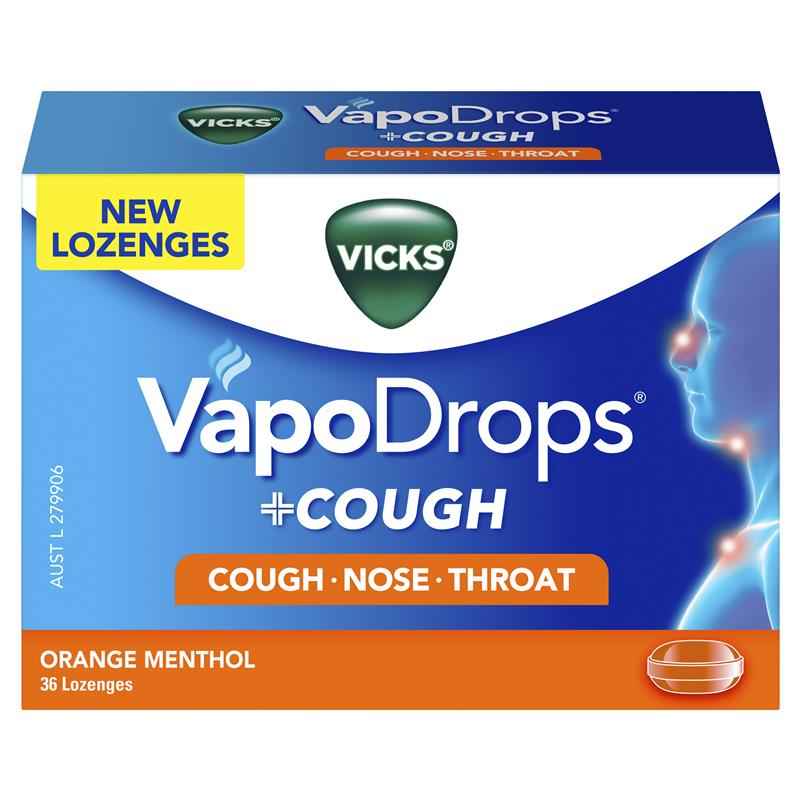 Vicks VapoDrops + Cough Orange Menthol 36 Lozenges