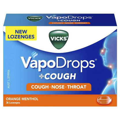 Vicks VapoDrops + Cough Orange Menthol 36 Lozenges