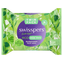 Swisspers Eco Aloe Vera Biodegradable Facial Wipes Twin Pack 2 x 25 Wipes