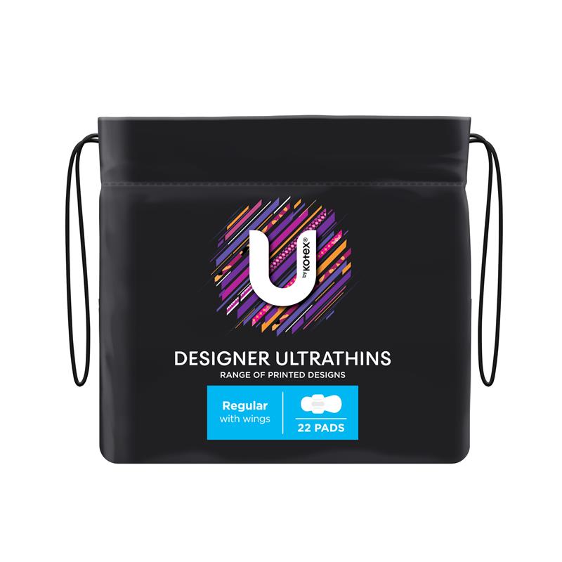 U By Kotex Designer Series Ultrathins Pads Wing Regular 22 Pack