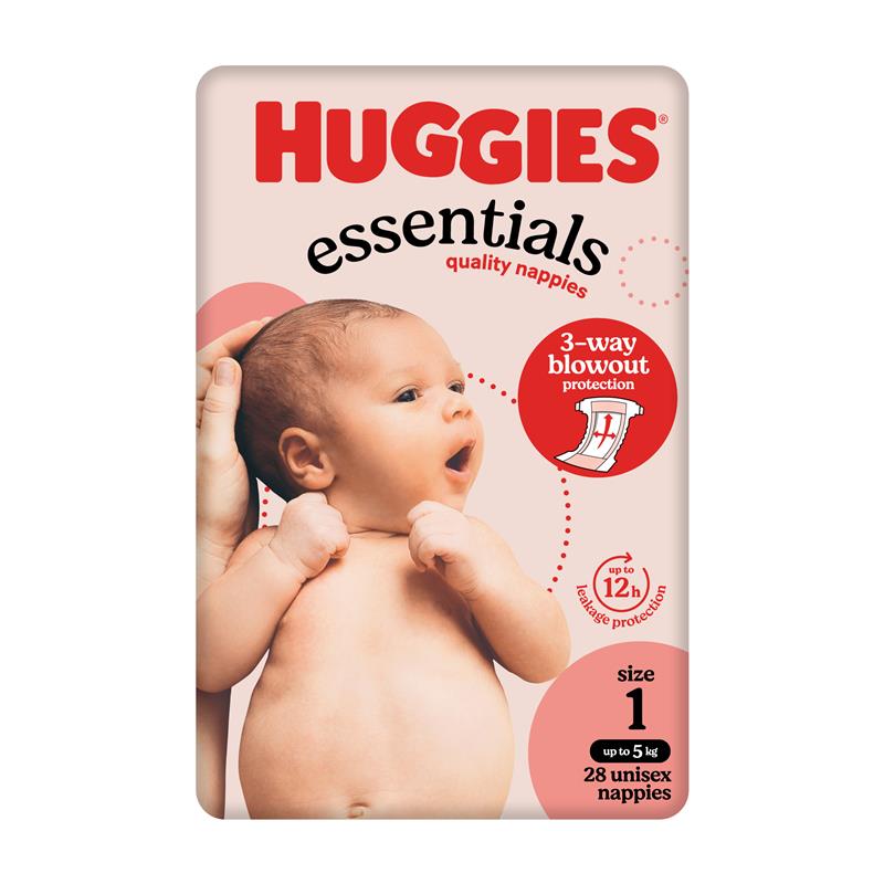 Huggies Essentials Nappies Size 1 (up to 5kg) 28 Pack