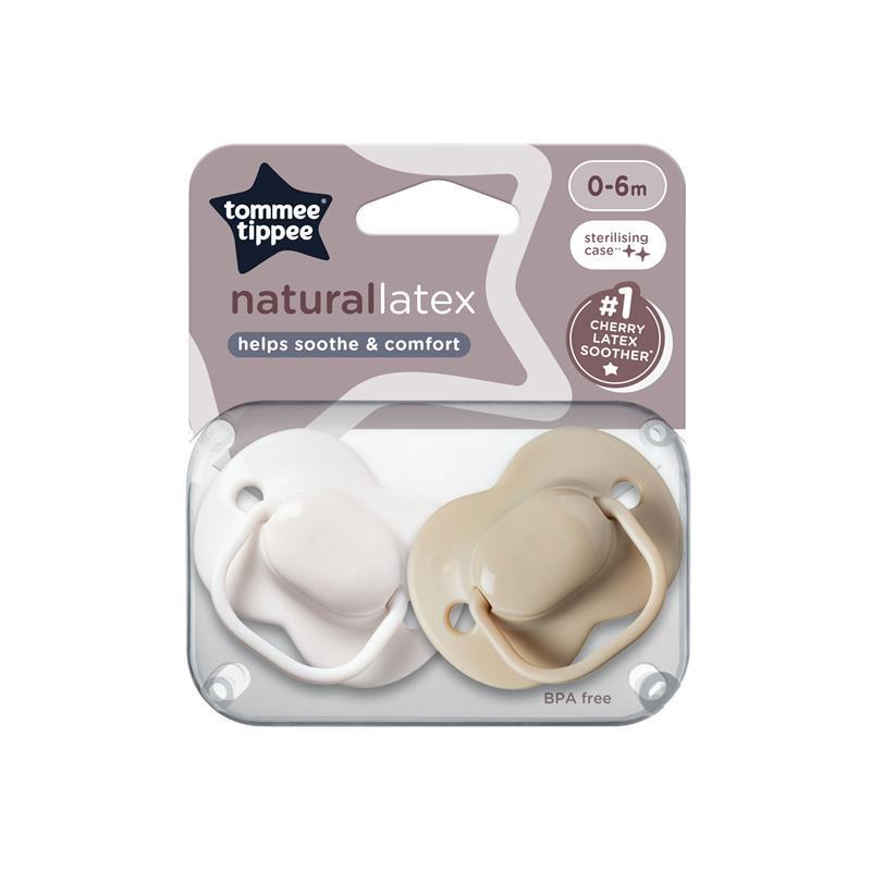 Tommee Tippee Natural Latex Cherry Soothers, Symmetrical Design, BPA-Free, 0-6m, White and Beige, Pack of 2 Dummies - GimmeNow