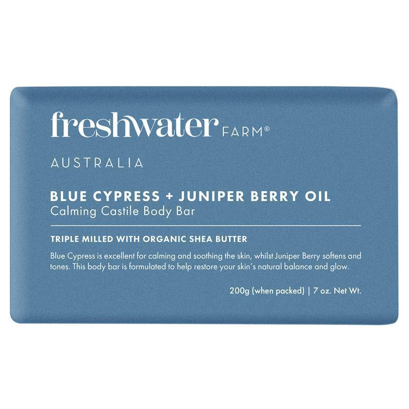 Freshwater Farm Australia Blue Cypress + Juniper Berry Oil Calming Body Bar 200g
