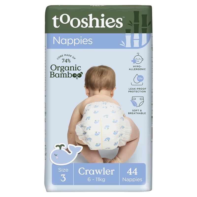 Tooshies Eco Nappies with Organic Bamboo Size 3 Crawler 6-11kg, 44 Pack