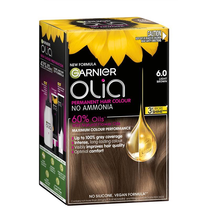 Garnier Olia 6.0 Light Brown Permanent Hair Colour No Ammonia 60% Oils