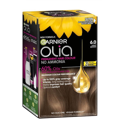 Garnier Olia 6.0 Light Brown Permanent Hair Colour No Ammonia 60% Oils