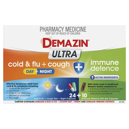 Demazin Ultra Cough Cold & Flu + Immune Defence 34 Capsules