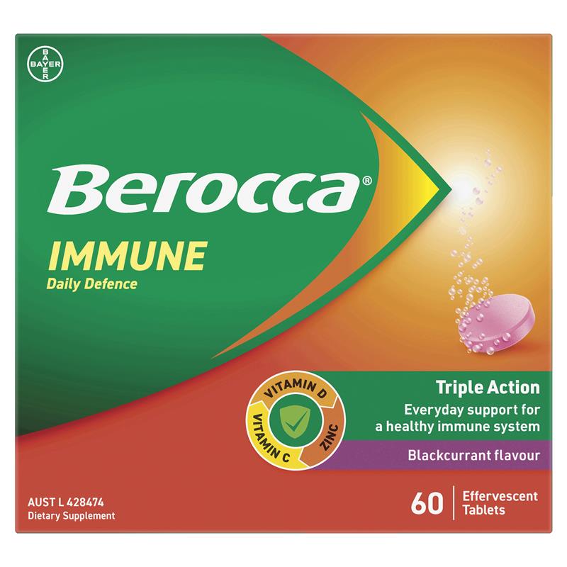 Berocca Immune Daily Defence Blackcurrant 60 Effervescent Tablets Exclusive Size - GimmeNow