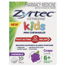 Zyrtec Kids Antihistamine Allergy & Hayfever Chewable Tablet Grape 10 Pack - GimmeNow