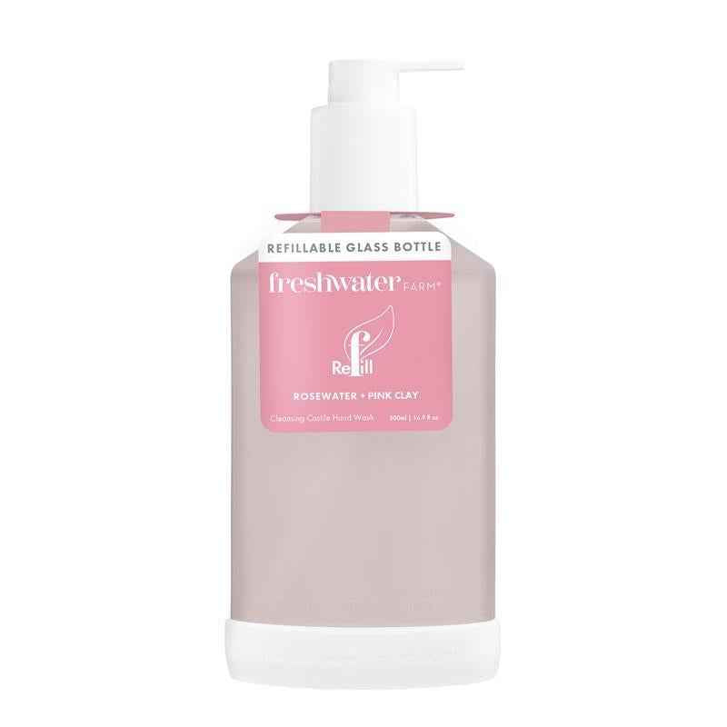 Freshwater Farm Refillable Glass Bottle Rosewater + Pink Clay 500ml