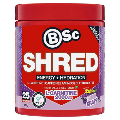 BSc Energy Shred + Hydration Powder Zappo Sour Grape 275g