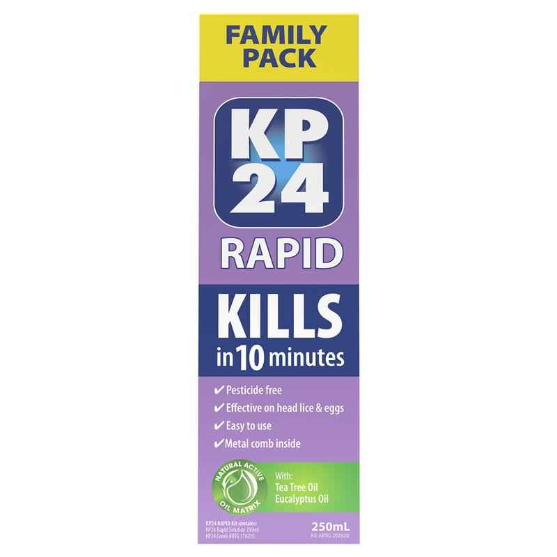 KP24 Rapid 10 Minute Head Lice/Nit Solution 250ml with Comb Family Pack