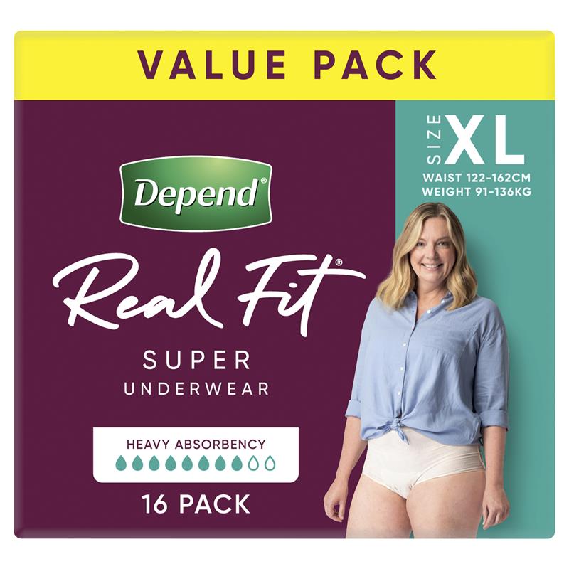 Depend Women Real Fit Underwear Super Extra Large 16 Bulk Pack