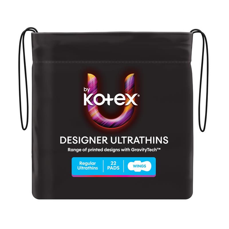 U by Kotex Designer Ultrathin Pads Regular with Wings 22 Pack