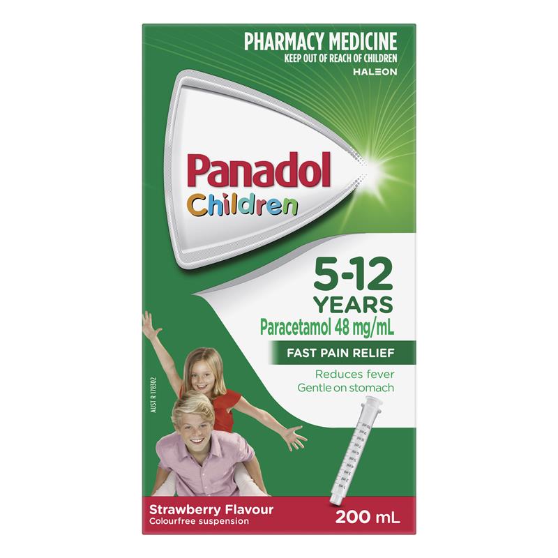 Panadol Children 5-12 Years Suspension Fever & Pain Relief Strawberry Flavour 200ml