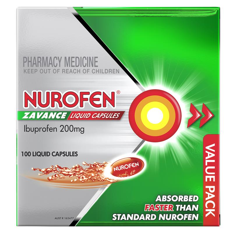 Nurofen Zavance Fast Pain Relief Liquid Capsules 200mg Ibuprofen 100 Pack
