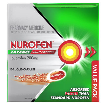 Nurofen Zavance Fast Pain Relief Liquid Capsules 200mg Ibuprofen 100 Pack