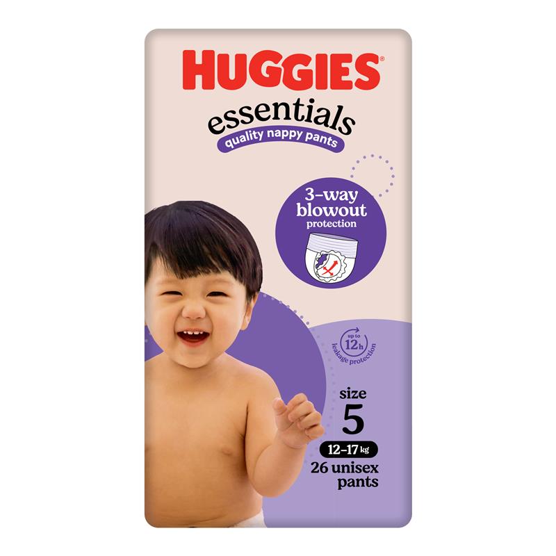 Huggies Essentials Nappy Pants Size 5 (12-17kg) 26 Pack