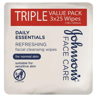 Johnson's Face Care Refreshing Facial Cleansing Wipes For Normal Skin 3 x 25 Pack