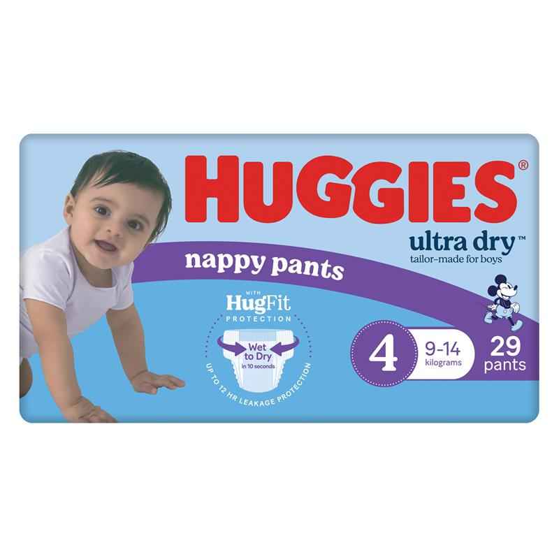 Huggies Ultra Dry Nappy Pants Size 4 9-14kg Boy 29 Pack