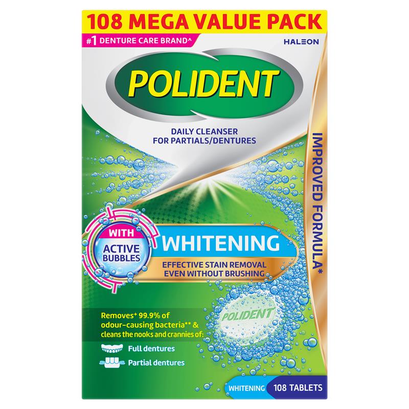 Polident Whitening Denture Cleanser 108 Tablets Exclusive Size