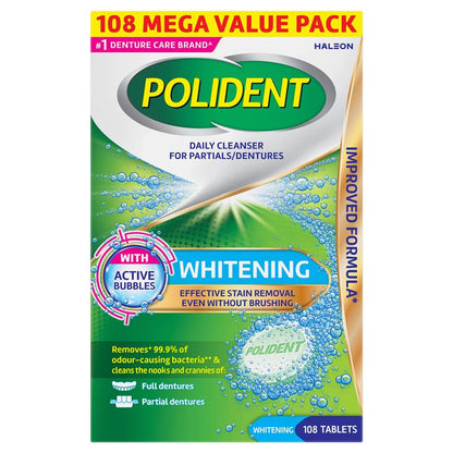 Polident Whitening Denture Cleanser 108 Tablets Exclusive Size