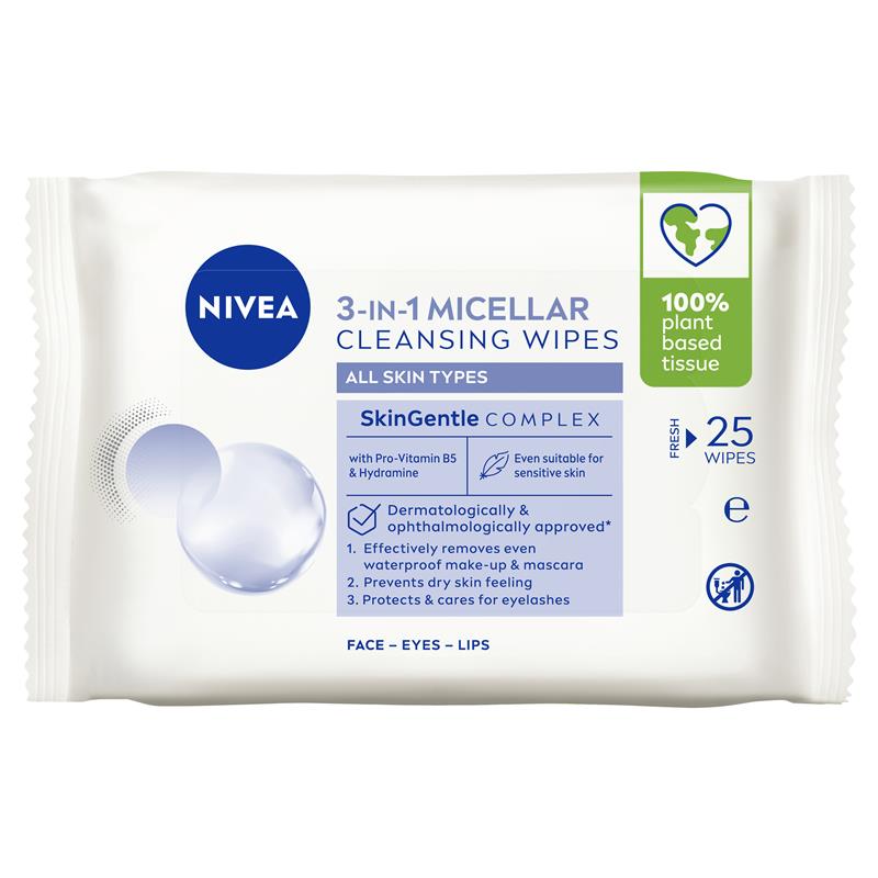 NIVEA 3in1 Micellar Cleansing All Skin Types Wipes 25 Pack