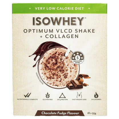 IsoWhey Optimum VLCD Shake + Collagen Chocolate Fudge 18 x 55g - GimmeNow