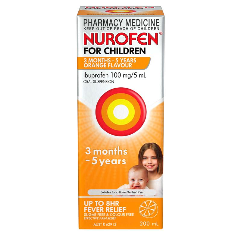 Nurofen For Children 3 months - 5 years Pain and Fever Relief 100mg/5mL Ibuprofen Orange 200mL